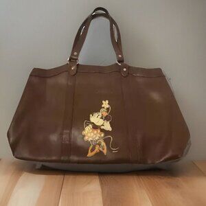 Disney Vintage Minnie Mouse Bag Brown Large Leather Shoulder Purse Tote Carry